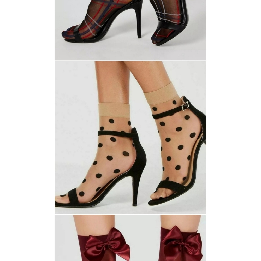 4 pairs Plaid Bow Polka dot Sheer INC International Concepts sock bundle - Picture 2 of 9
